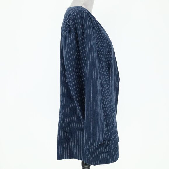 Lane Bryant Jacket Womens 14 Navy Blue White Linen Blend Stripe Blazer New FLAW - Picture 6 of 16